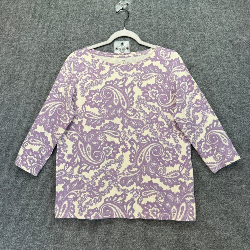 Talbots Shirt Women 1XP Purple Paisley 3/4 Sleeve Boat Neck Casual Classic